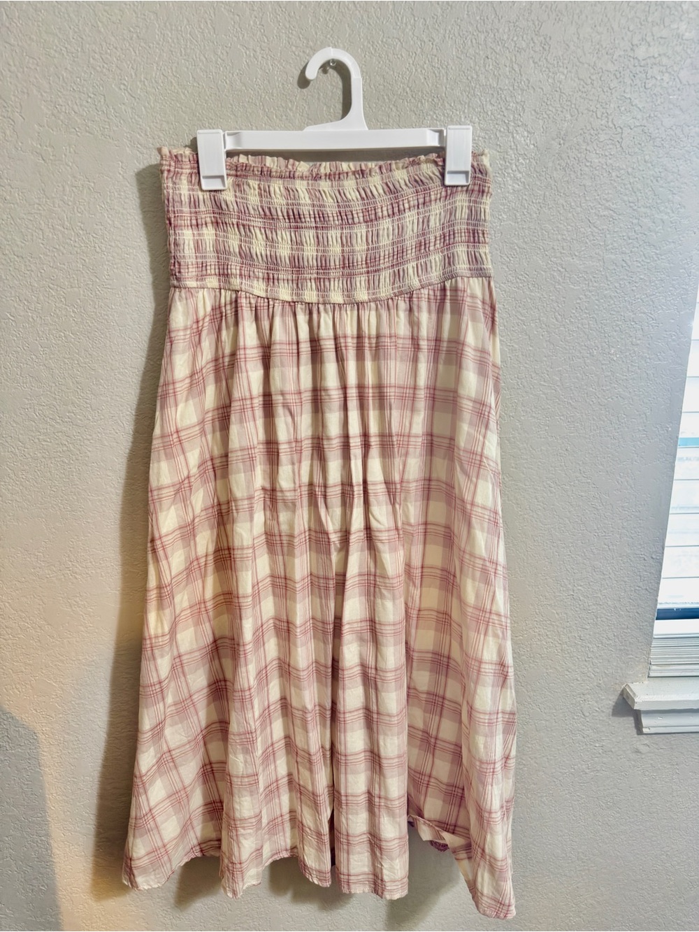 Lulu's Pink Plaid Smocked Waist Maxi Skirt